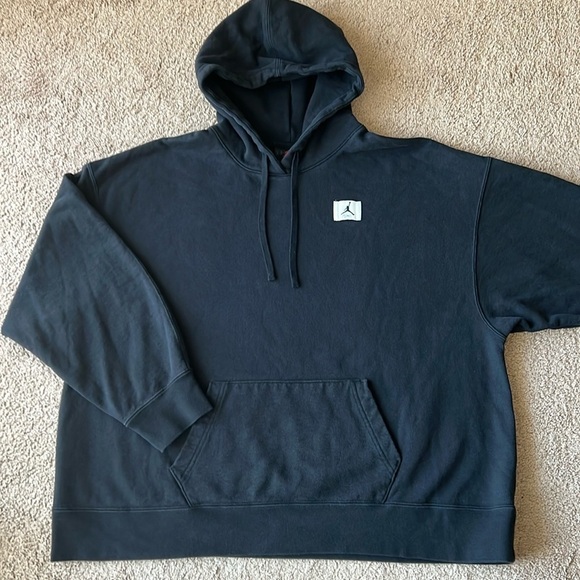 Jordan Flight Fleece Pullover Thick Oversized Hoodie Sweatshirt Womens Black - Picture 4 of 11